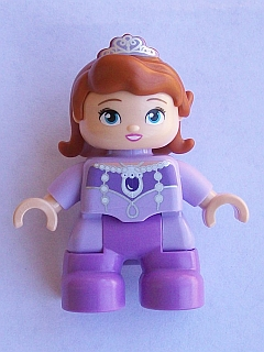DUPLO | PARTS | PRELOVED | Duplo Figure Lego Ville, Child Girl, Medium Lavender Legs, Lavender Top, Dark Orange Hair with Diadem, Princess Sofia [4720pb033]