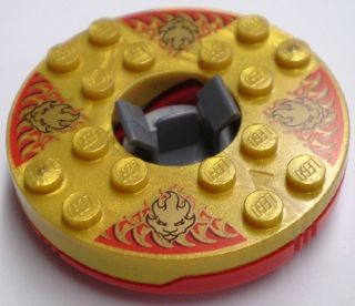 PARTS | NINJAGO | Turntable 6 x 6 x 1 1/3 Round Base with Pearl Gold Top with Gold Faces on Red Pattern (Ninjago Spinner) [92549c04pb01]