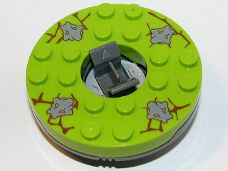 PARTS | NINJAGO | Turntable 6 x 6 Round Base with Lime Top with Dark Bluish Gray Stone Faces on Reddish Brown Cracks Pattern (Ninjago Spinner) [92549c06pb01]