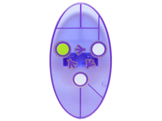 PARTS |  Minifigure, Shield Elliptical with Dimensions Keystone Symbol with 3 White and Lime Circles Pattern [92747pb05]
