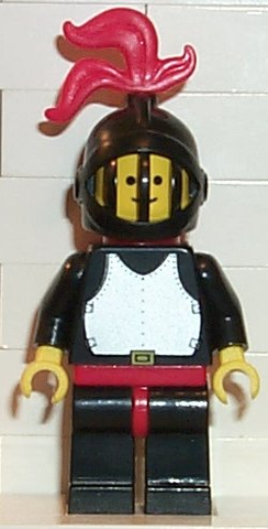 LEGO | CASTLE | PRELOVED | Breastplate - Black, Black Legs with Red Hips, Black Grille Helmet, Red Plume, Red Plastic Cape [cas175]