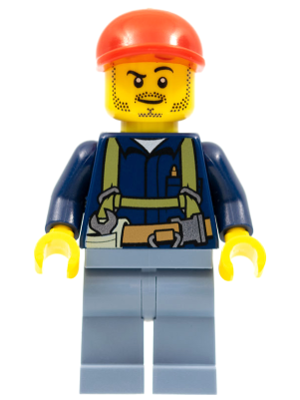 LEGO | MINIFIGURE | CITY | PRELOVED | Miner - Shirt with Harness and Wrench, Sand Blue Legs, Red Short Bill Cap [cty0333]