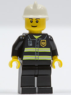 LEGO | MINIFIGURE | PRELOVED | Fire - Reflective Stripes, Black Legs, White Fire Helmet, Black Eyebrows, Thin Grin [cty0489]