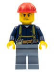LEGO | MINIFIGURE | CITY | PRELOVED | Construction Worker - Shirt with Harness and Wrench, Sand Blue Legs, Red Construction Helmet, Sweat Drops [cty0530]
