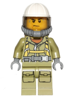 LEGO | MINIFIGURE |  Volcano Explorer - Male Worker, Suit with Harness, Construction Helmet, Breathing Neck Gear with Yellow Air Tanks, Trans-Black Visor, Sweat Drops [cty0682]