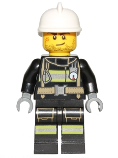 LEGO | MINIFIGURE | CITY | PRELOVED |  Fire - Reflective Stripes with Utility Belt, White Fire Helmet, Beard Stubble [cty0696]