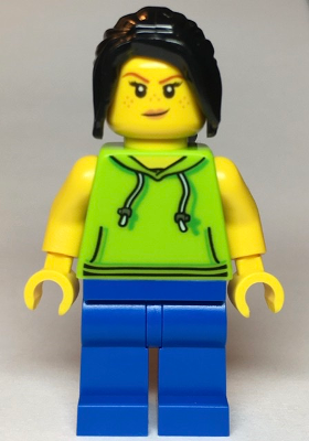 LEGO | MINIFIGURE | CITY | PRELOVED | Tourist / Surfer - Female, Lime Hoodie [cty1117]
